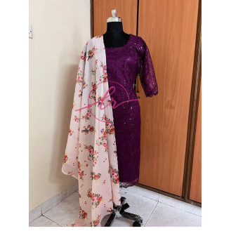 Purple kurthi with baby pink dhupatta