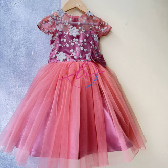 Peach Frock with Pearl Work